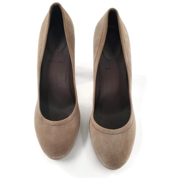 J. Crew Coddington Taupe Shimmer Suede Leather Platform Pumps Made in Italy - Picture 4 of 15